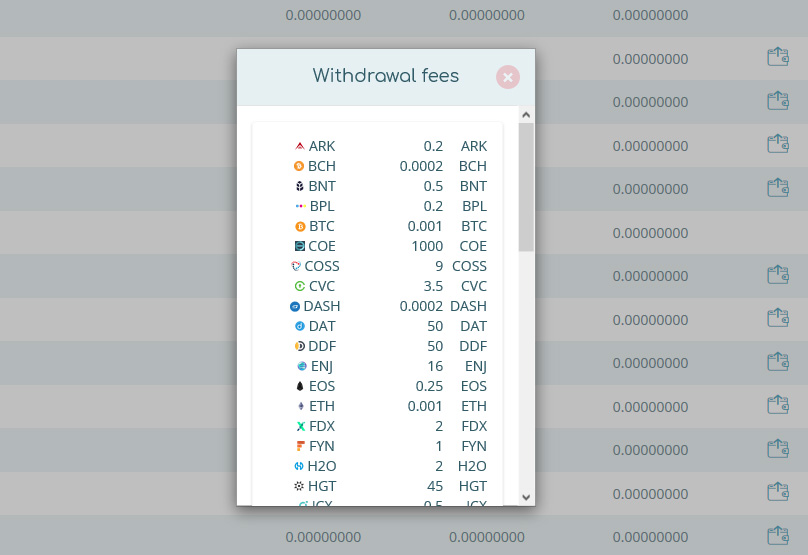 COSS Withdrawal Fees
