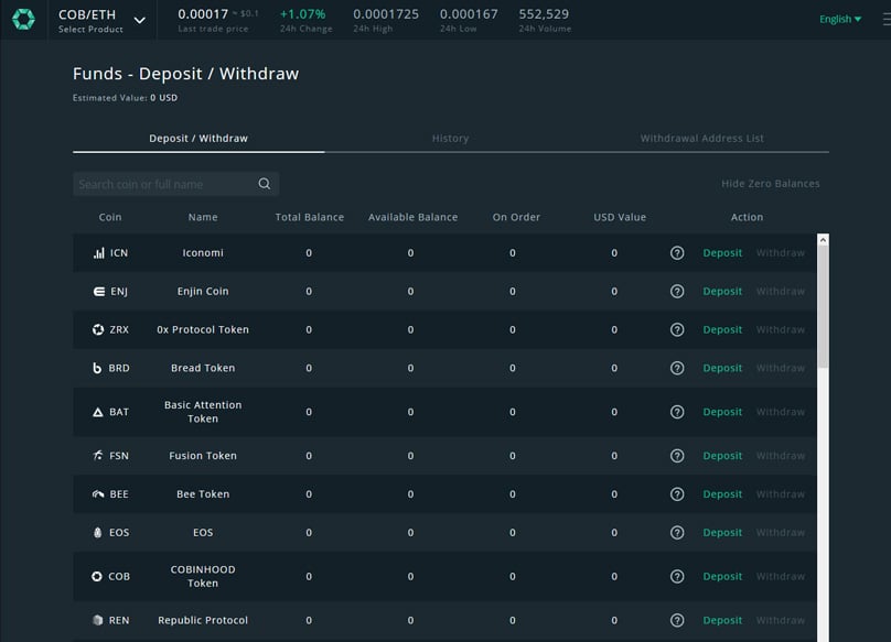 Cobinhood Deposits