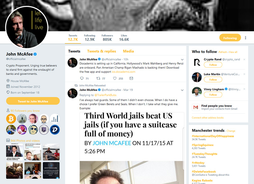 John McAfee Twitter