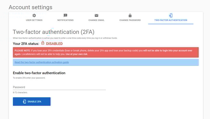 Two-factor authentication (2FA)