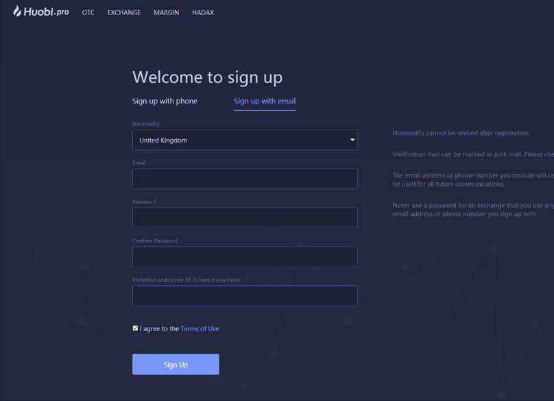 Huobi Account Signup