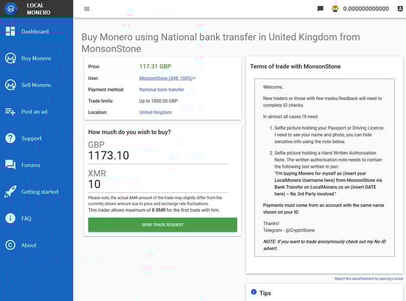 LocalMonero Trades