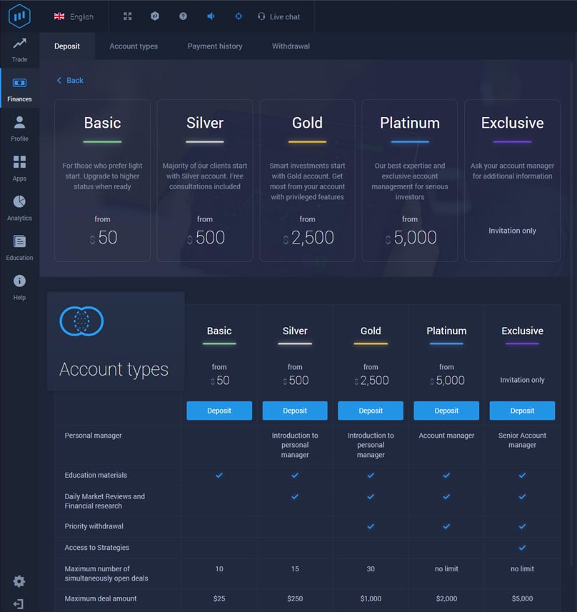 Choose Account Type
