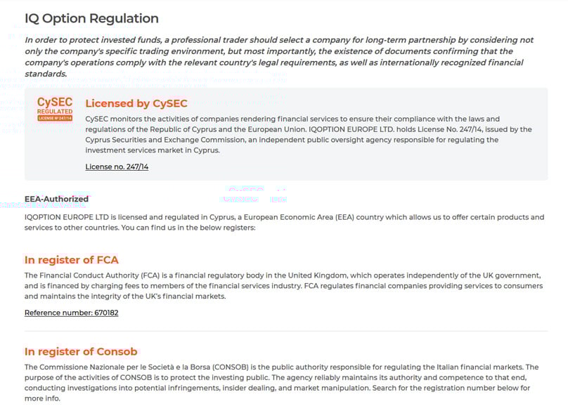 IQOption Regulations