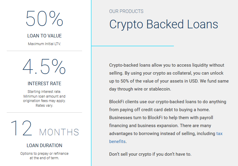 BlockFi Crypto Backed Loans