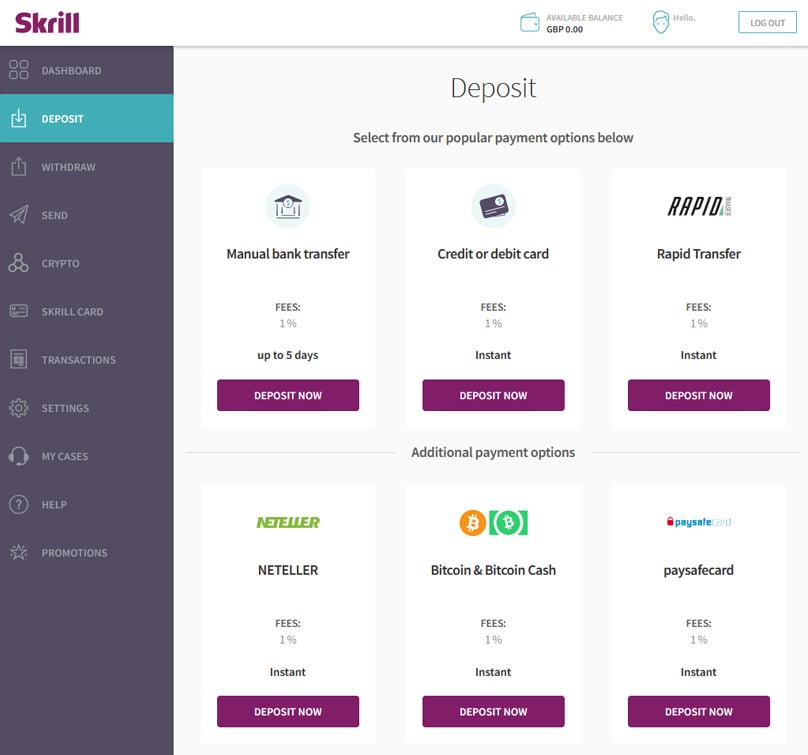 Skrill Withdrawals & Deposits