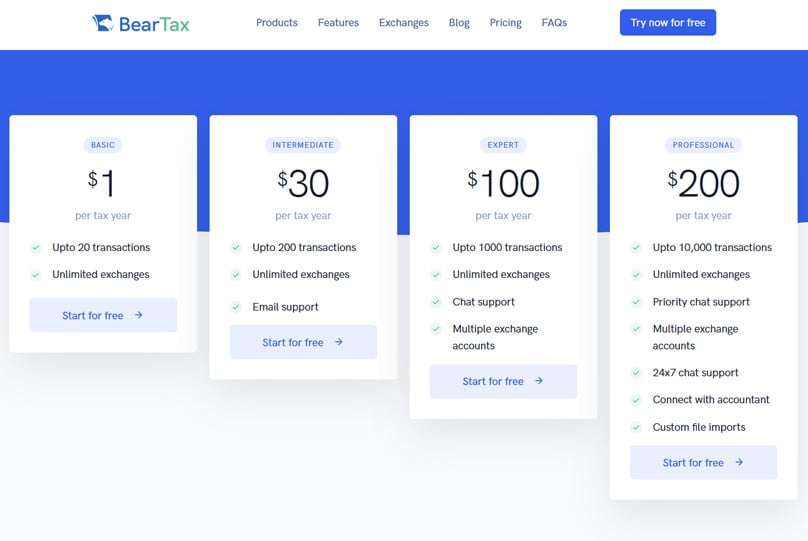 BearTax Pricing Structure