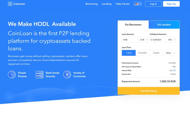 Coinloan homepage