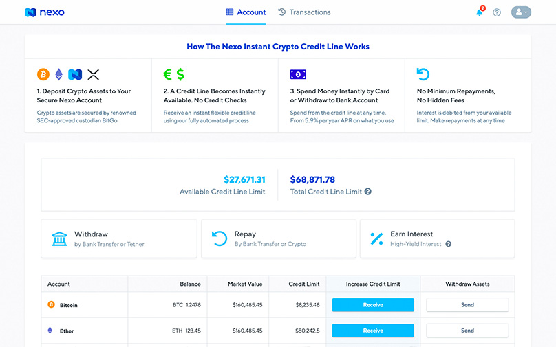 Nexo Dashboard