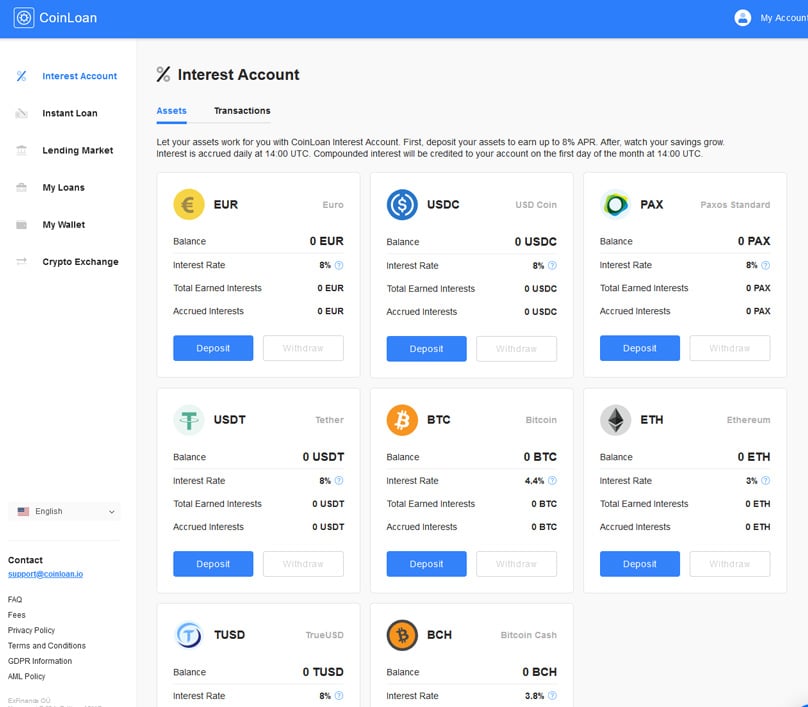 Coinloan Interest Account