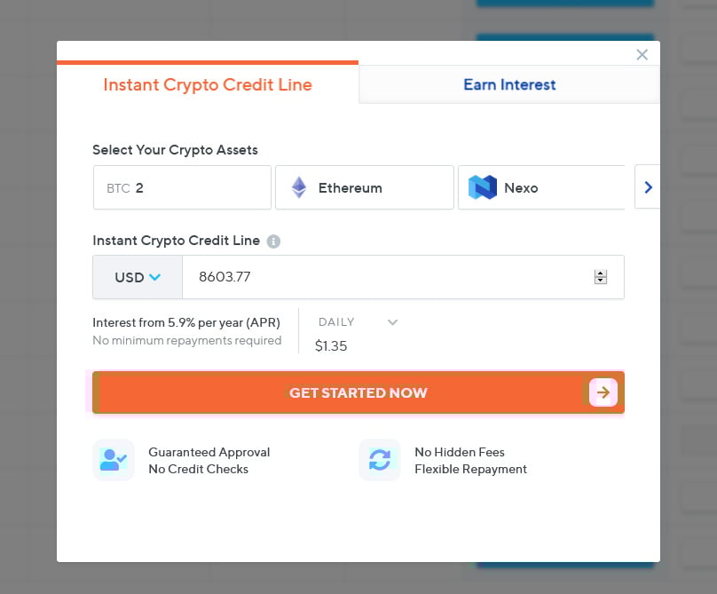 Nexo has a handy loan calculator