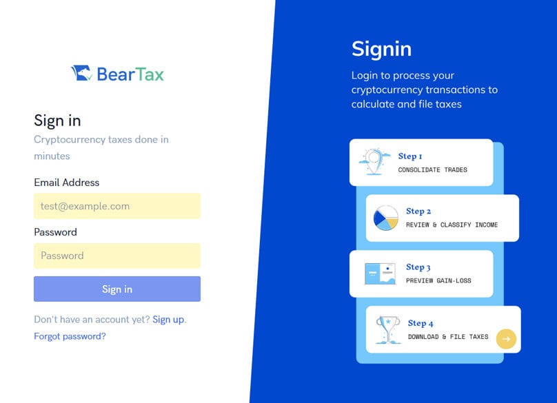 BearTax Signup Page