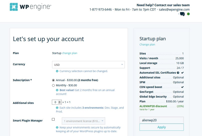 Account setup page