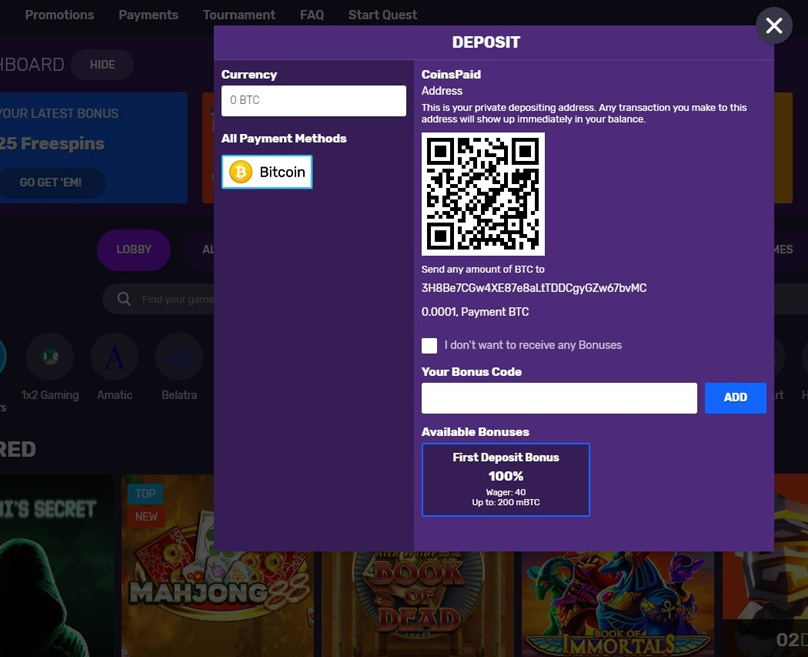 Cryptocurrency Deposits are easy