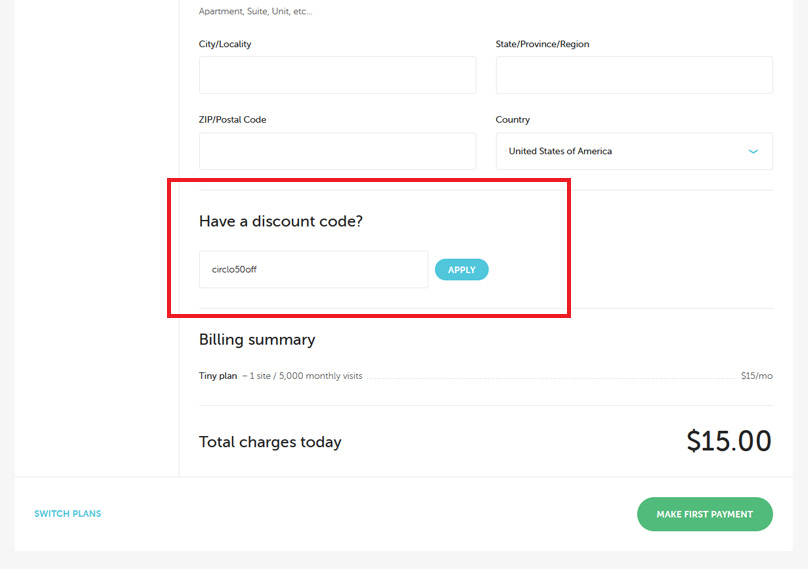 Enter Coupon Code Circlo50off
