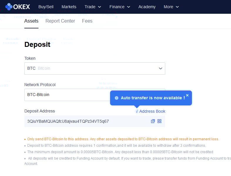 OKEx Deposits