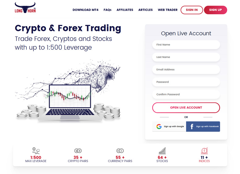 Maximize your trading in Forex, Cryptos, and Stocks with leverage soaring up to 1:500.