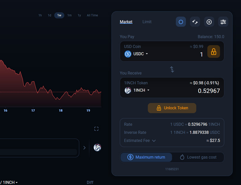 Select which tokens to swap