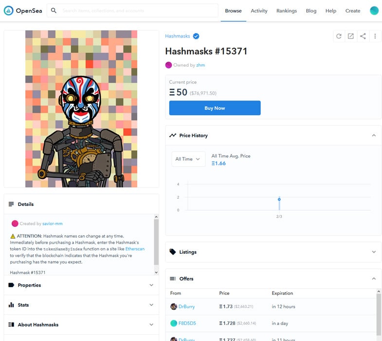 NFT details page