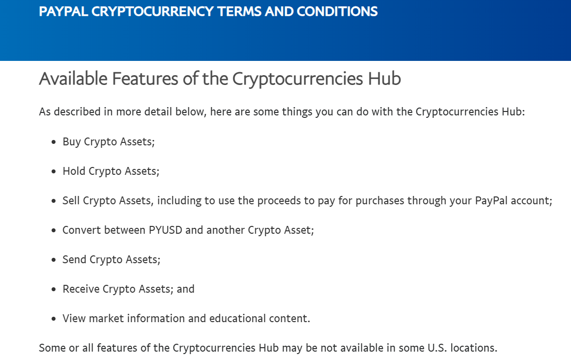 PayPal Cryptocurrencies Hub