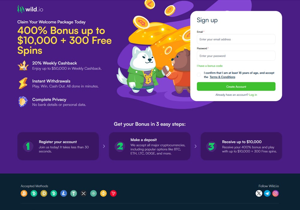 Wild offers enticing sign-up bonuses for Swiss patrons.