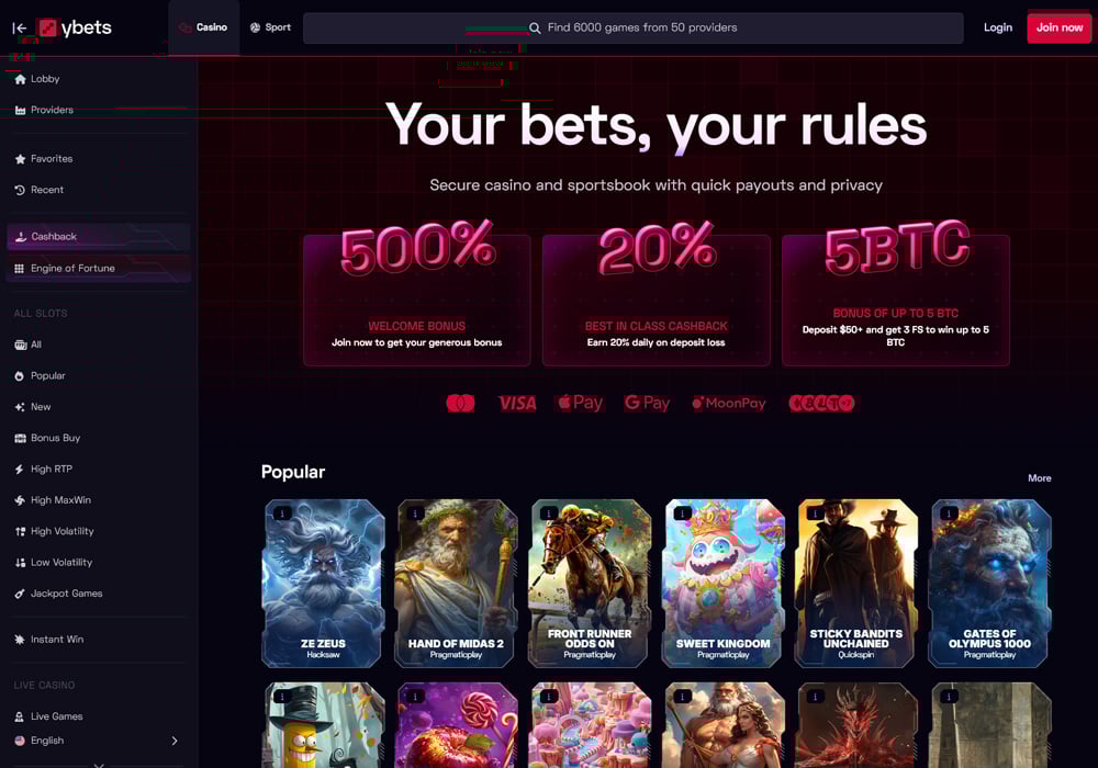 Ybets Homepage