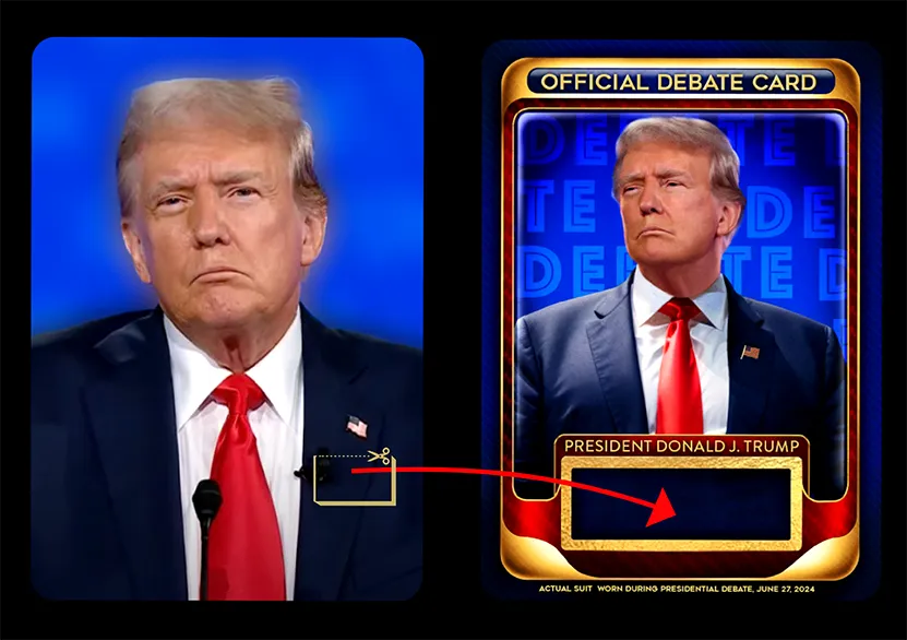 AN EXCLUSIVE PIECE OF TRUMP'S DEBATE SUIT, LABELLED 'KNOCKOUT'